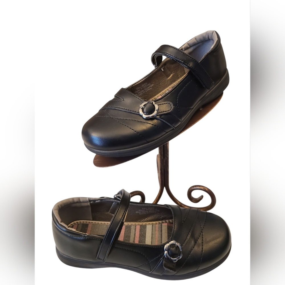 French Toast Shoes Mary Janes‎ Black With Pink Plaid Lining Toddler Size 5